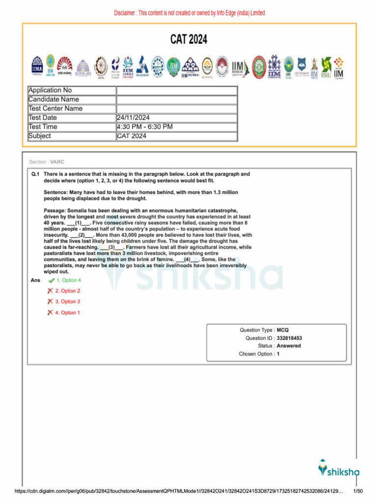 CAT 2024 VARC MCQ Practice Question | PDF | Humanitarian Aid | Food ...