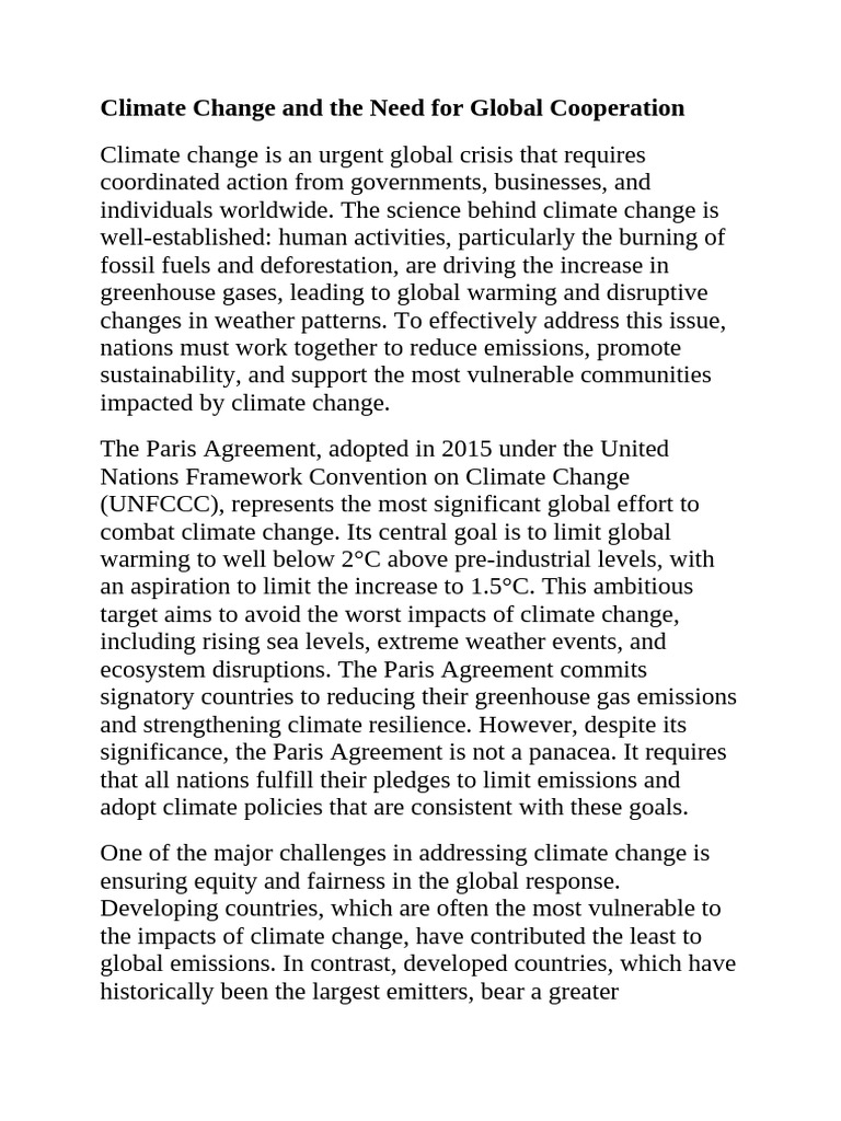Global Cooperation Against Climate Change | PDF | Climate Change ...