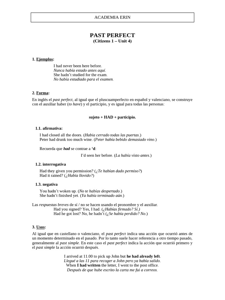Uso del Past Perfect en Inglés | PDF | Lingüística