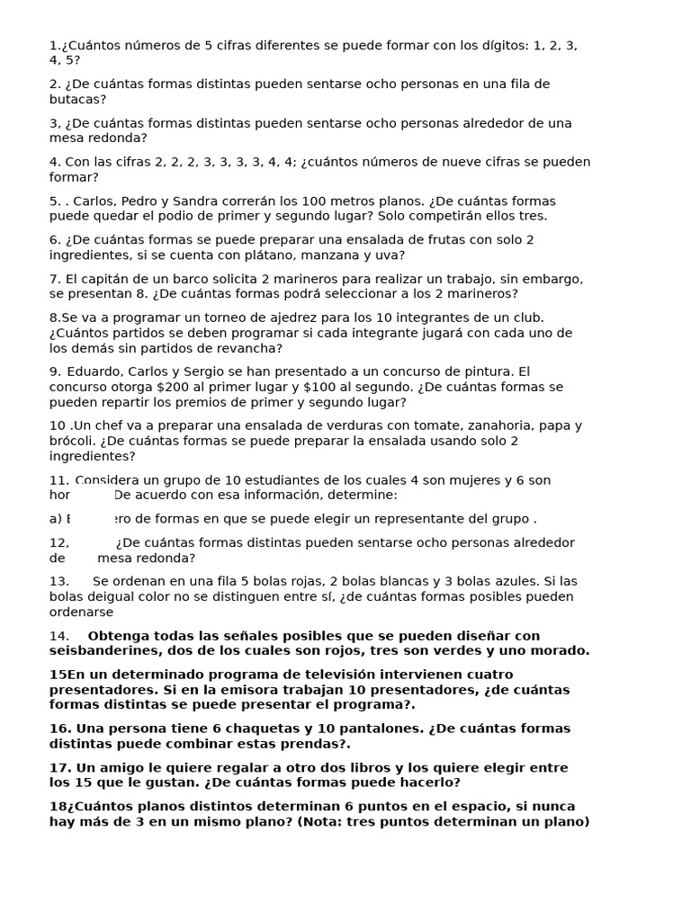 Problemas de Combinatoria y Permutaciones | PDF