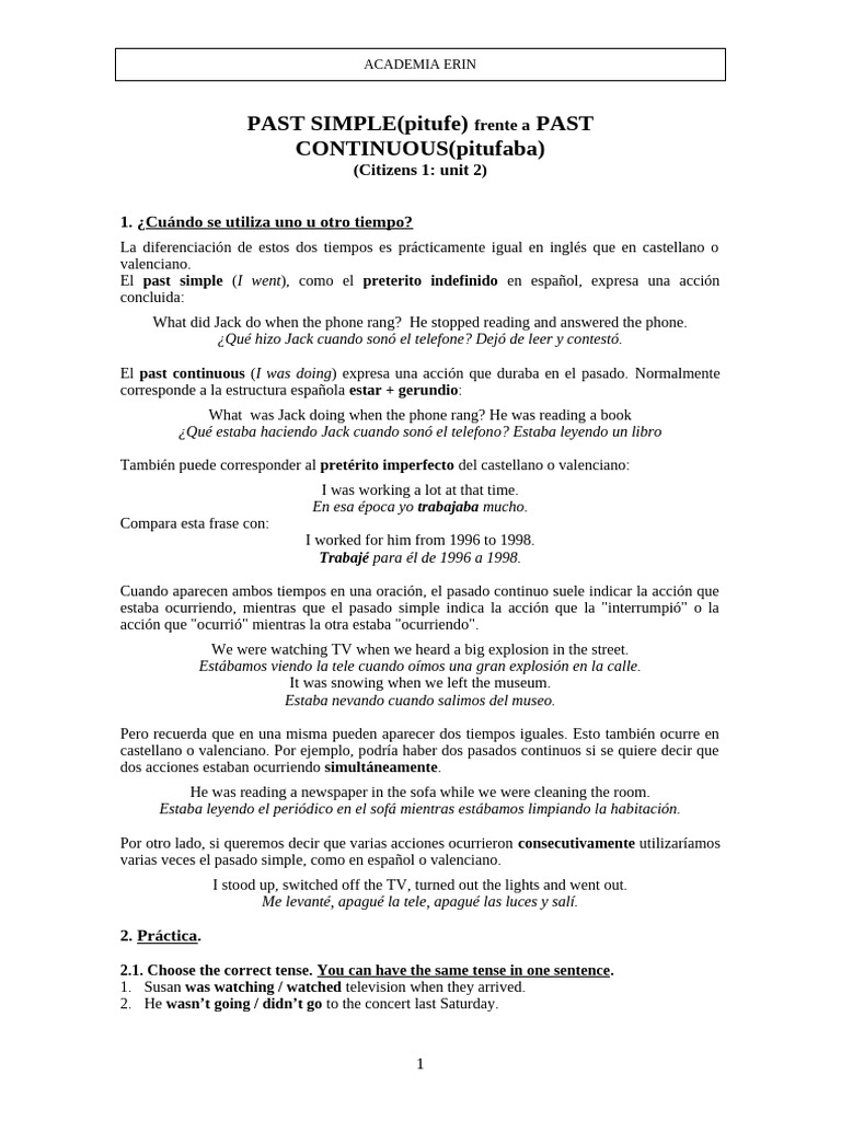 Past Simple vs. Past Continuous Guide | PDF