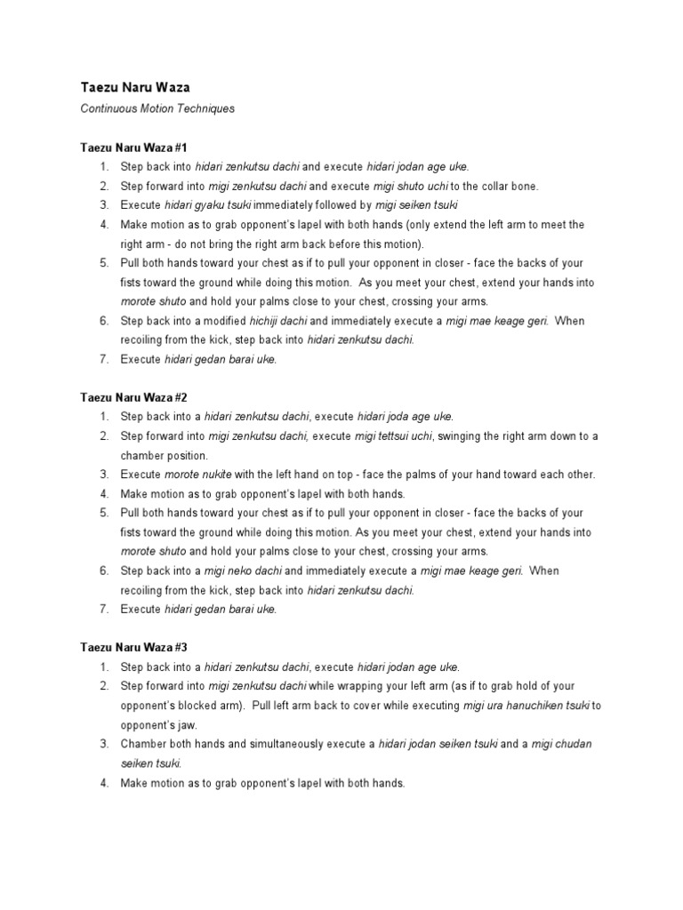 Continuous Motion Karate Techniques Descriptions and Instructions for