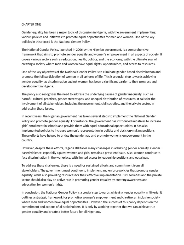 Nigeria's National Gender Policy Overview | PDF | Gender Studies ...