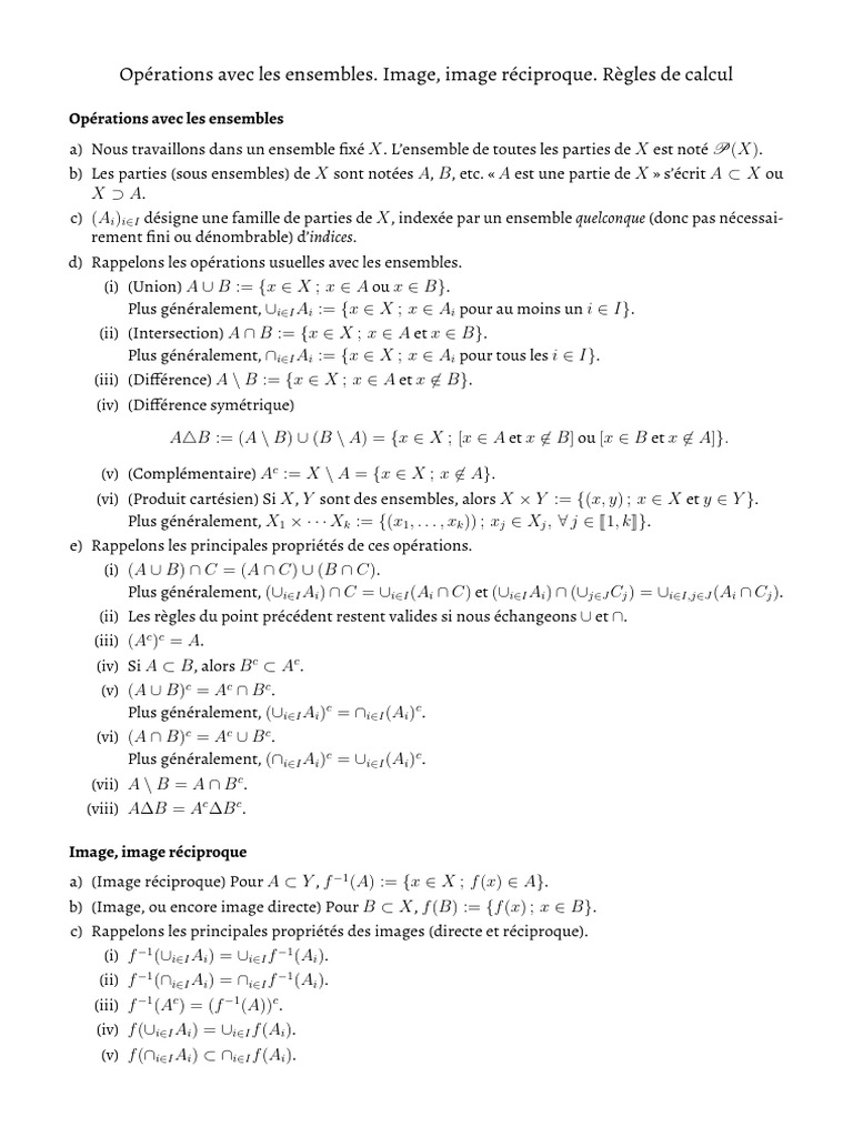 Opérations et propriétés des ensembles | PDF