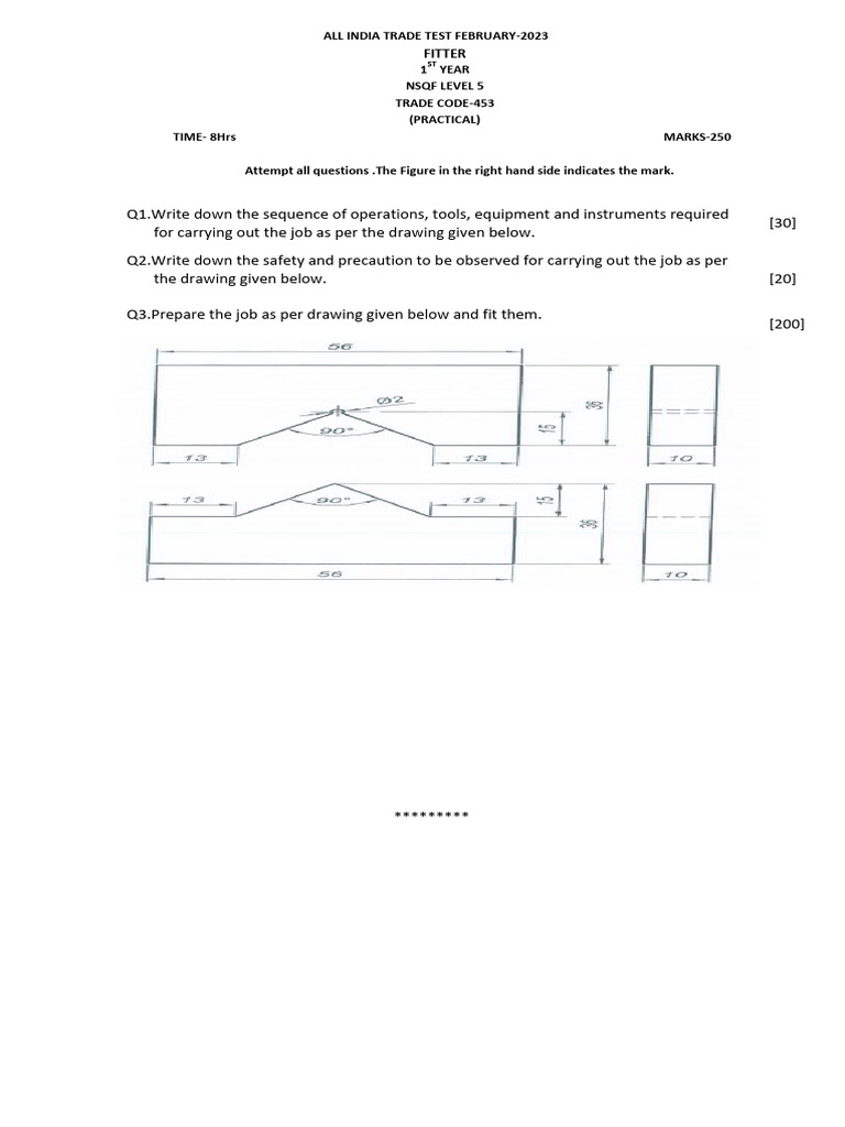1st Year Fitter Practical Exam 2023 | PDF
