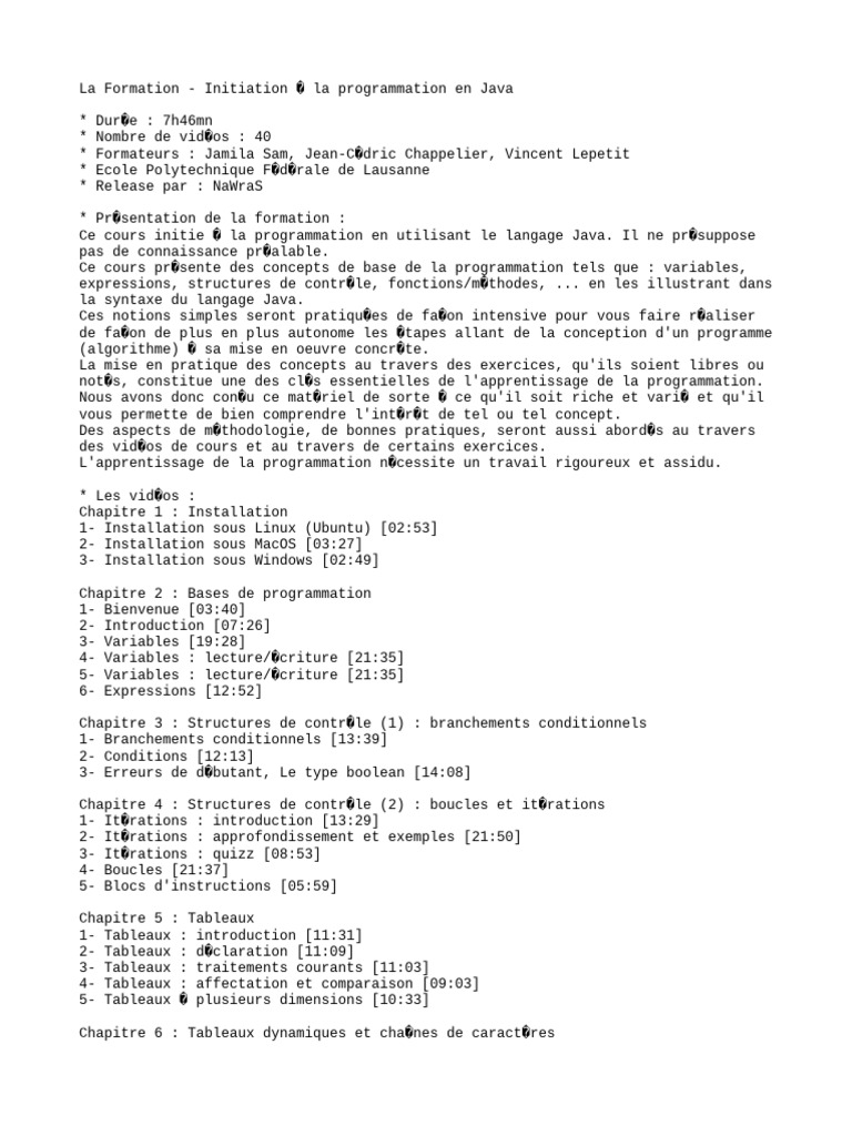 Initiation à la programmation Java | PDF | Programmation informatique ...