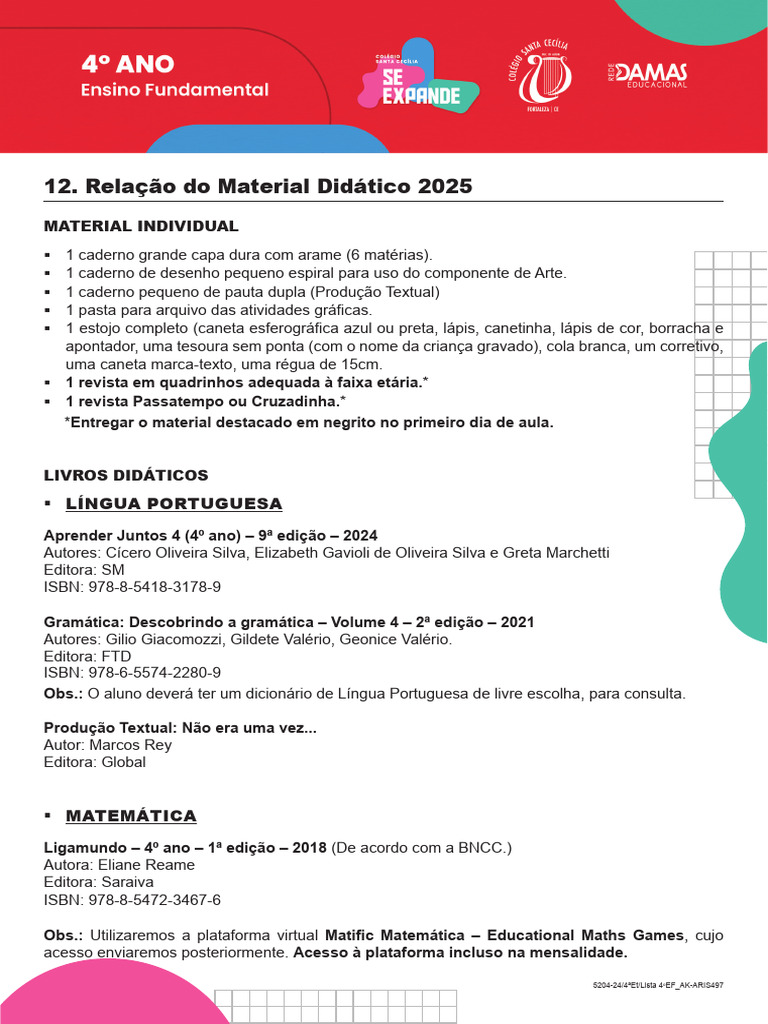 Material Didático 4º Ano 2025 | PDF