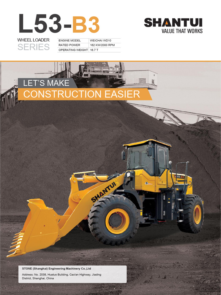 L53-B3 5 Tons Wheel Type Loader With Bucket Brochure | PDF | Brake ...