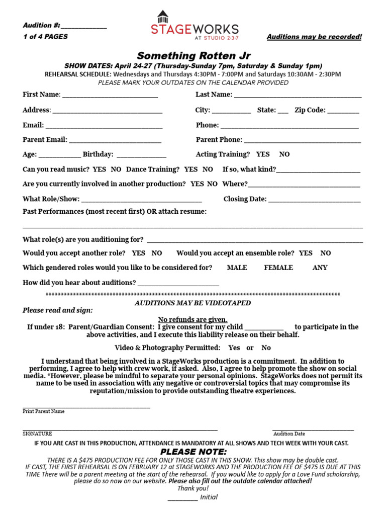 Something Rotten Jr Audition Info | PDF