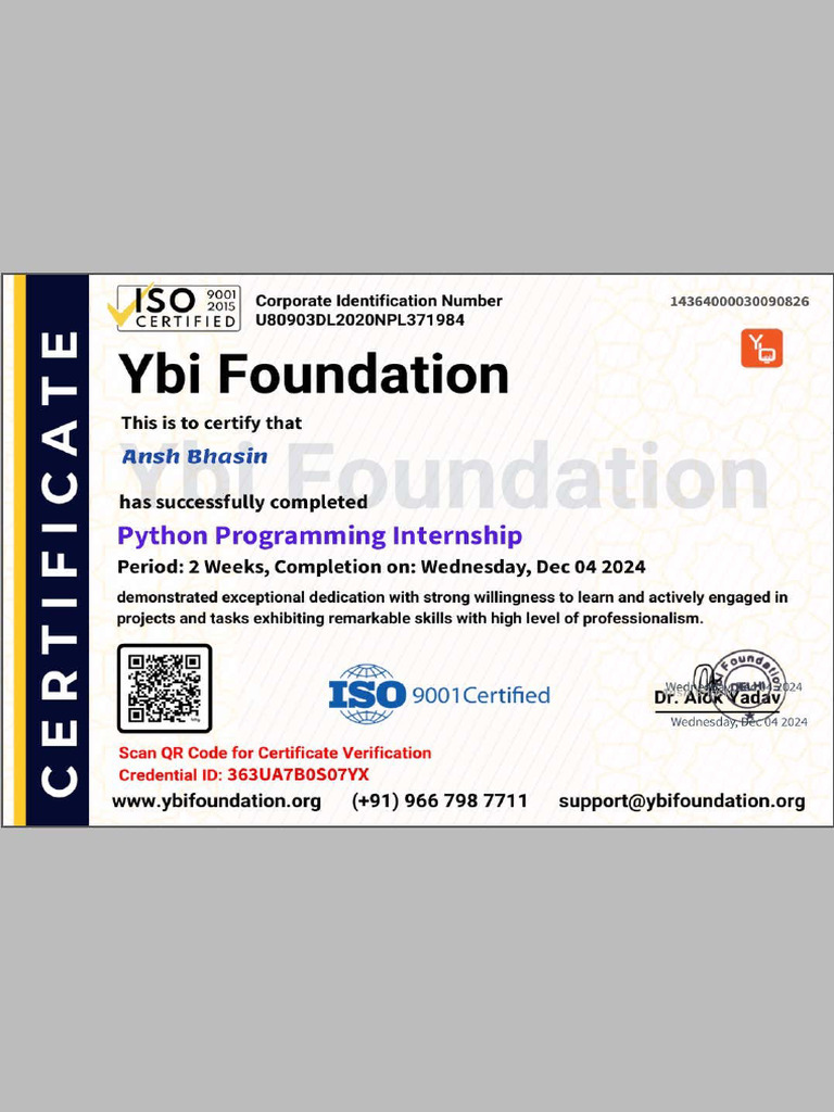 ybi certificate Ansh | PDF