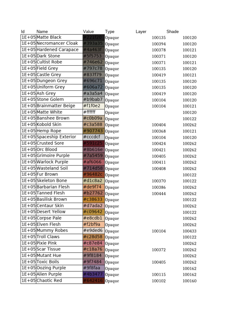 MSP Rare Skin Hex Codes List | PDF | Green