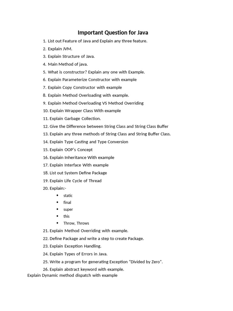 Important Question For Java | PDF