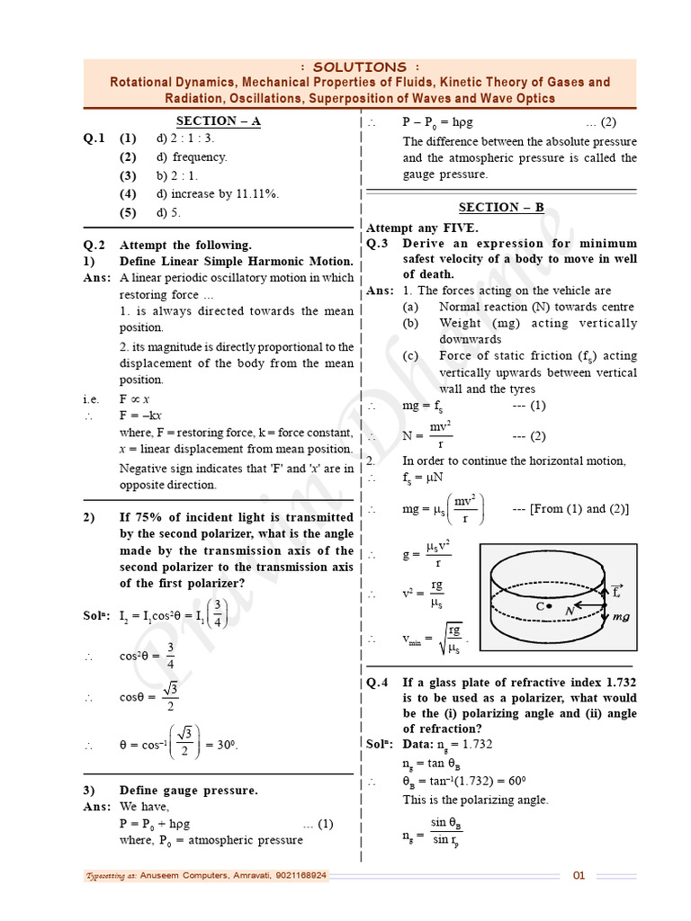 Solutions Test 14 08 2023 | PDF | Gases | Force