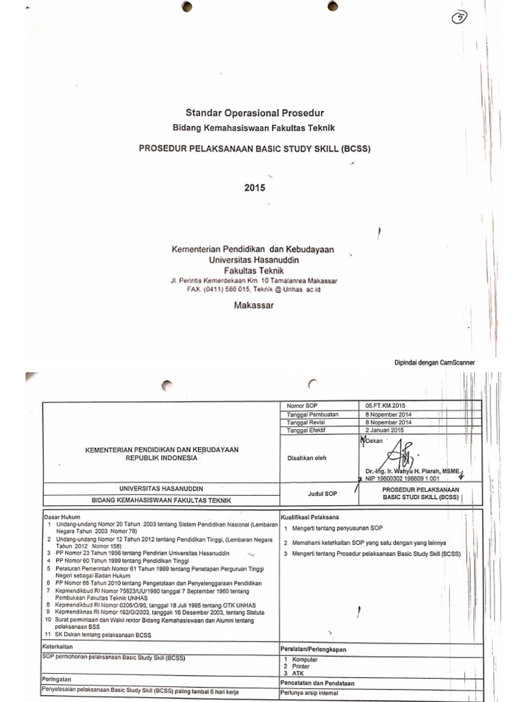5 SOP - Kemahasiswaan - Prosedur Pelaksanaan BCSS | PDF