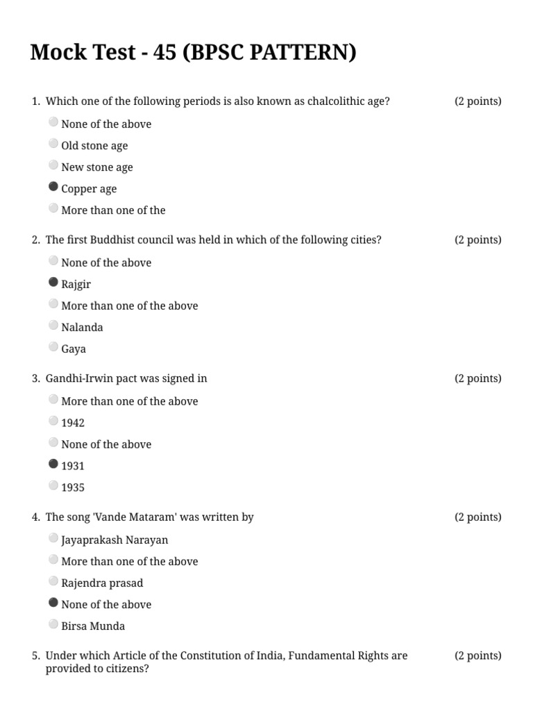 BPSC Pattern Mock Test - 45 Questions | PDF