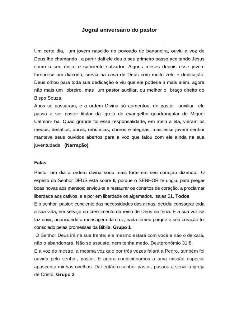 Jogral Aniversário Do Pastor | PDF | Jesus | Deus