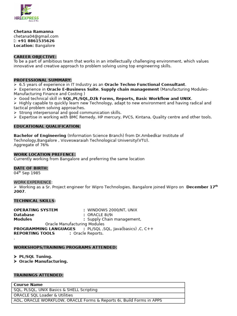 Oracle Techno-Functional Consultant Resume | PDF | Oracle Corporation ...