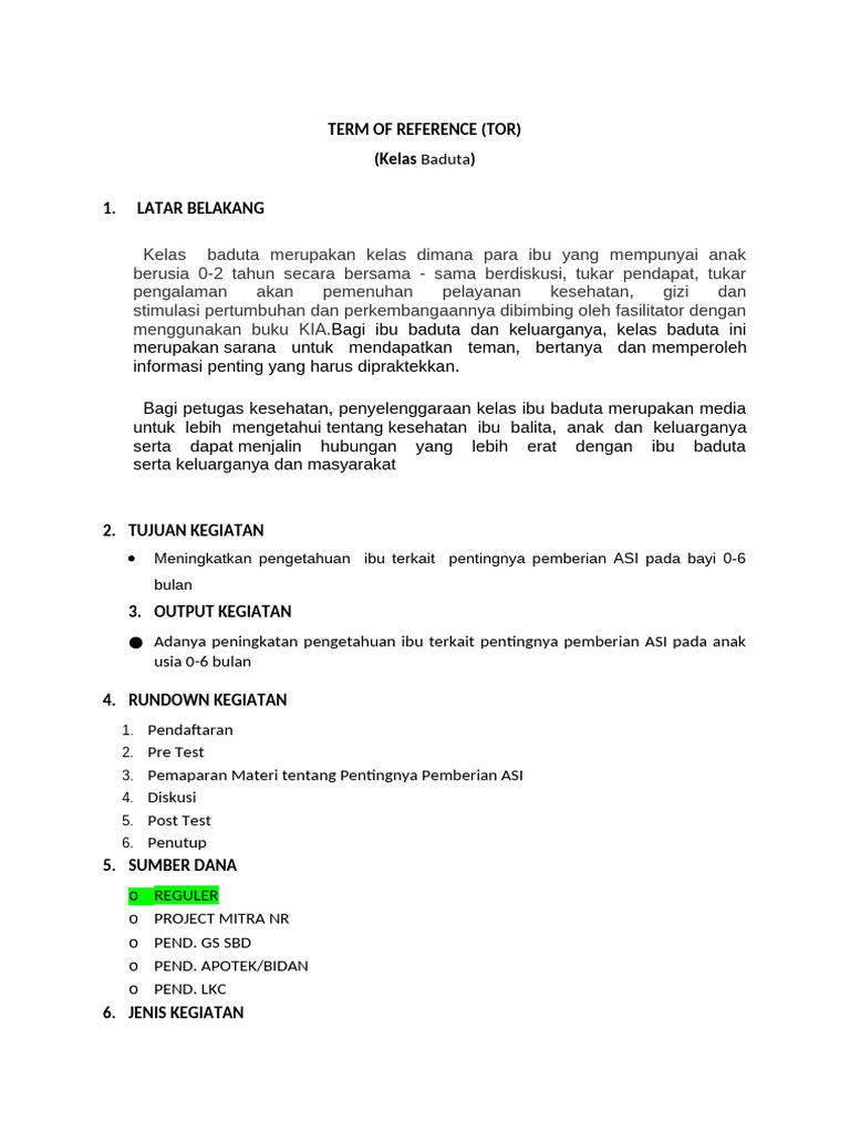 Term of reference kelas baduta pos sehat kupang agustus 2024 pdf