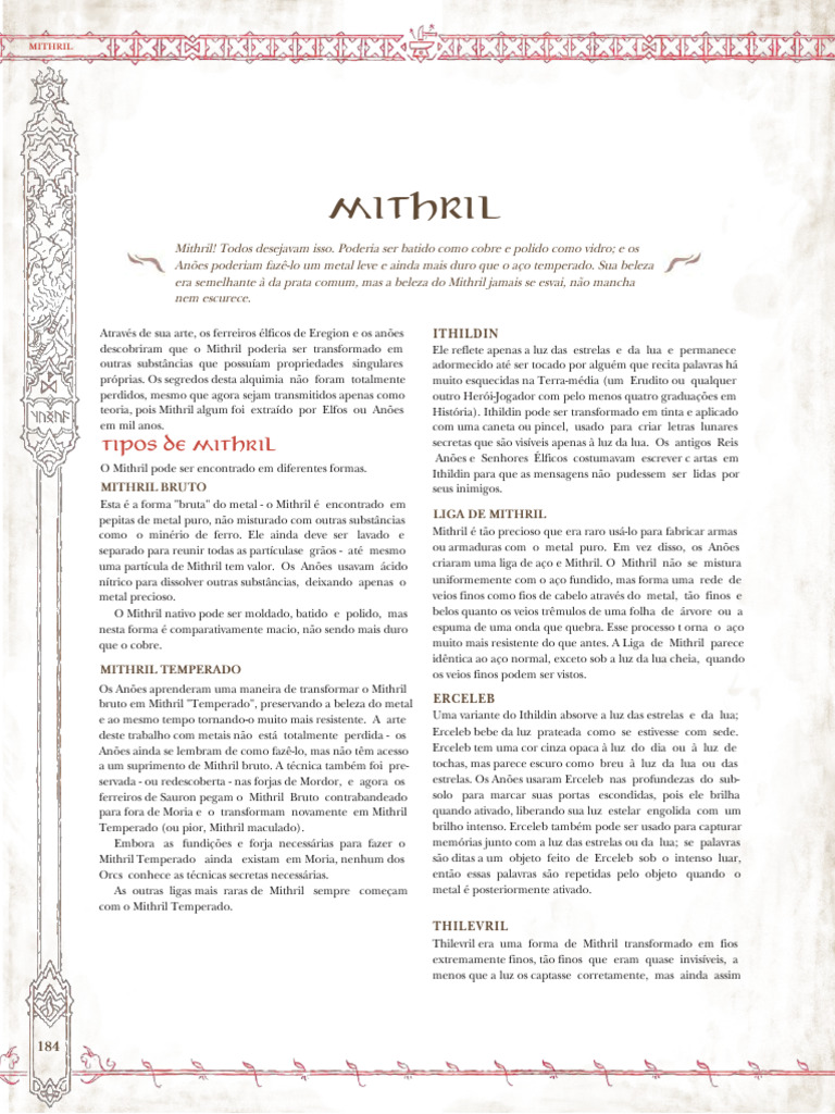 Propriedades e Tipos de Mithril | PDF | Lua | Metais