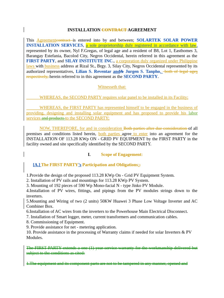 Solar Installation Contract Agreement | PDF | Legal Remedy | Legal ...