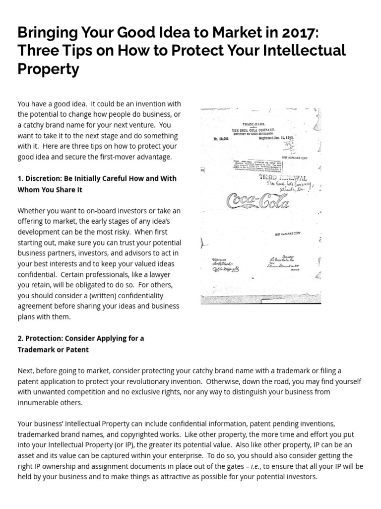 Protect Your Idea: 3 IP Tips | PDF | Intellectual Property | Trademark