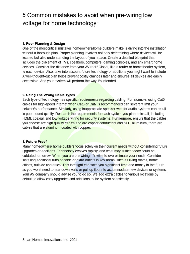 5 Common Mistakes To Avoid When Pre-Wiring Low Voltage For Home