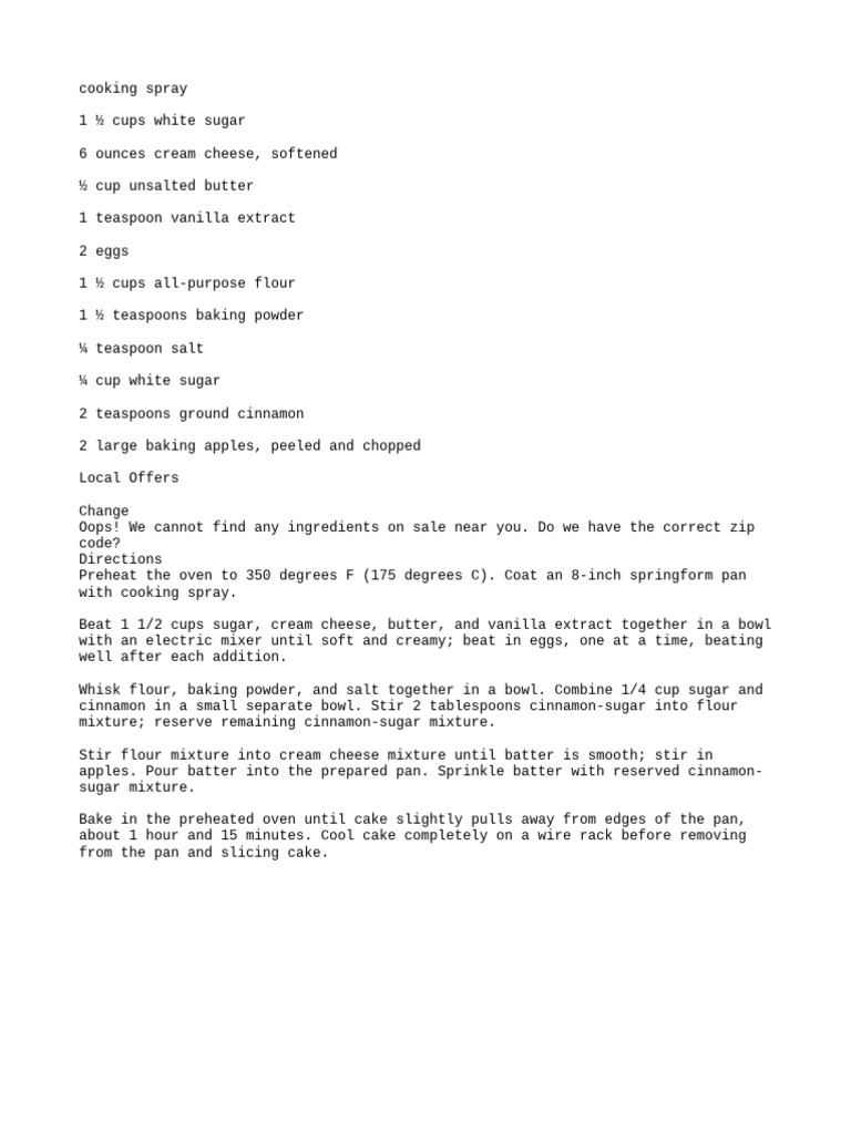 Cinnamon Apple Cream Cheese Cake Recipe | PDF
