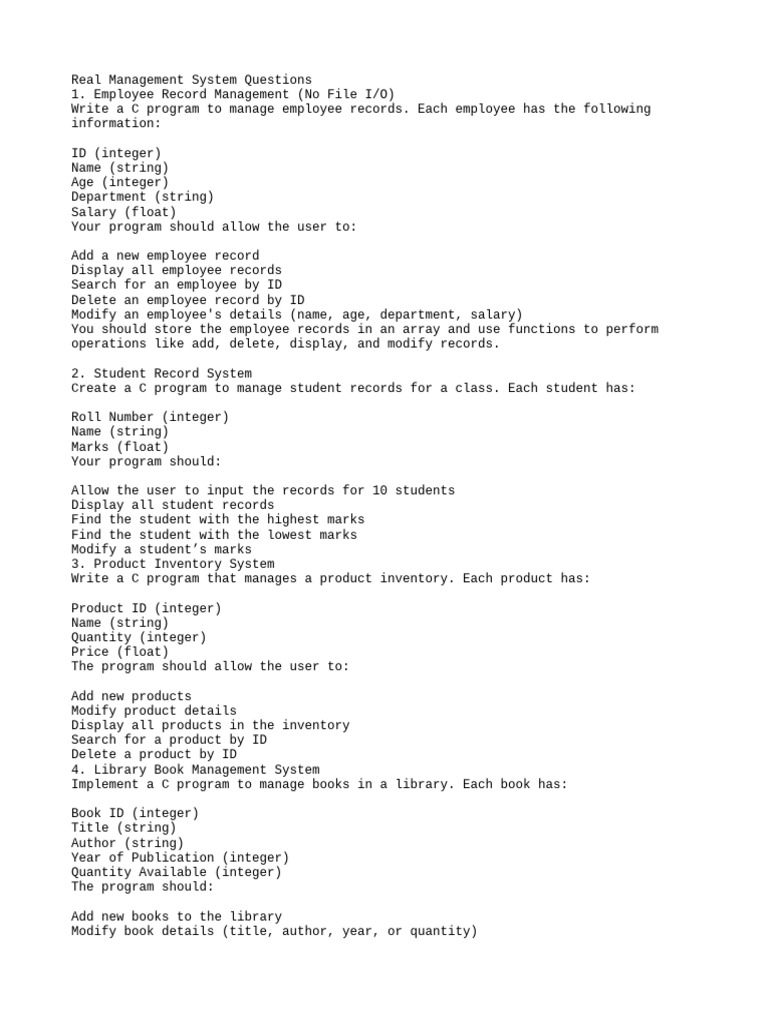 Real Management System Questions | PDF