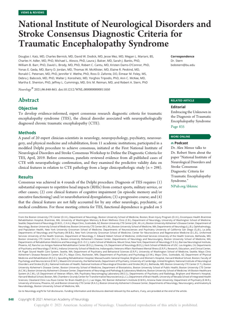NEUROLOGY2020137927 | PDF | Chronic Traumatic Encephalopathy | Neurology