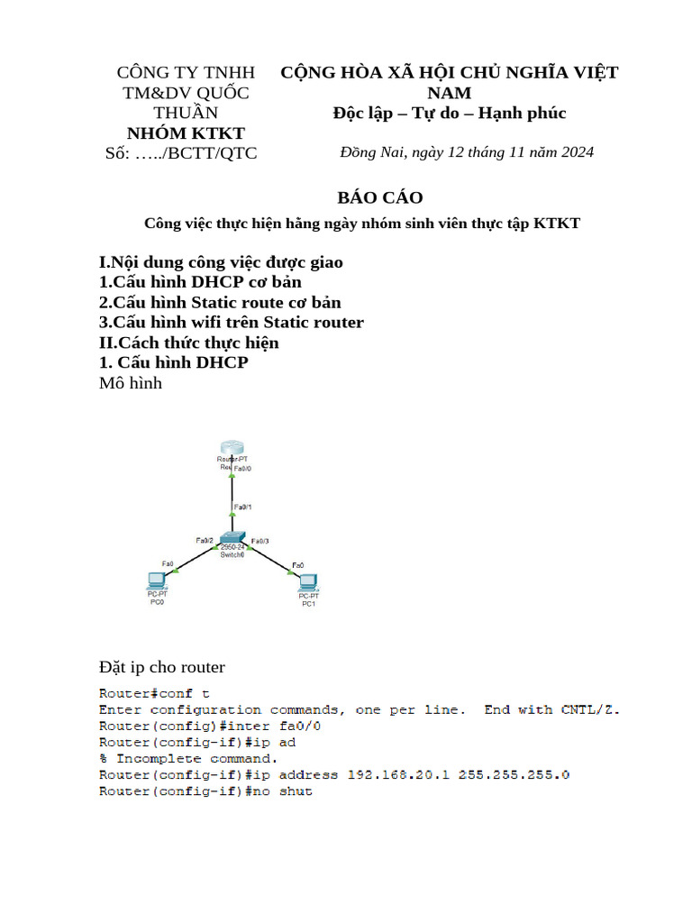 Báo cáo công việc - QTC - Nhóm KTKT | PDF