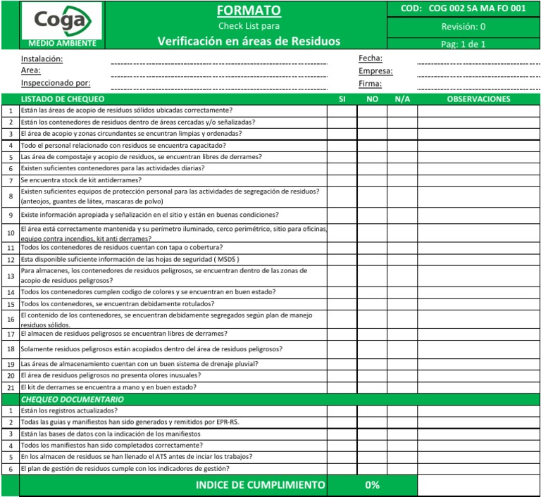 Check List Para Residuos