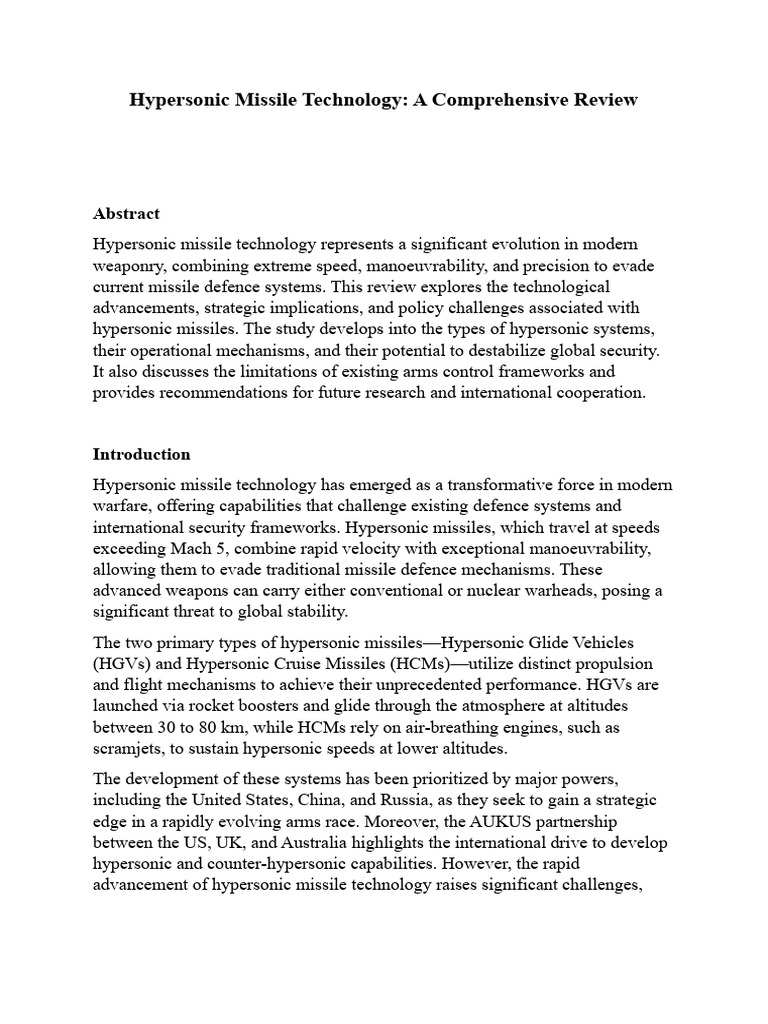 Hypersonic Missile Technology | PDF | Missile | Cruise Missile