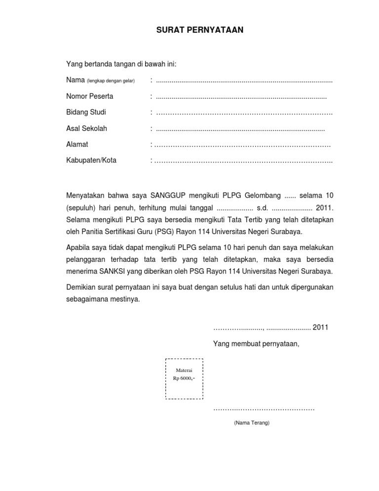 Surat Pernyataan Kesanggupan