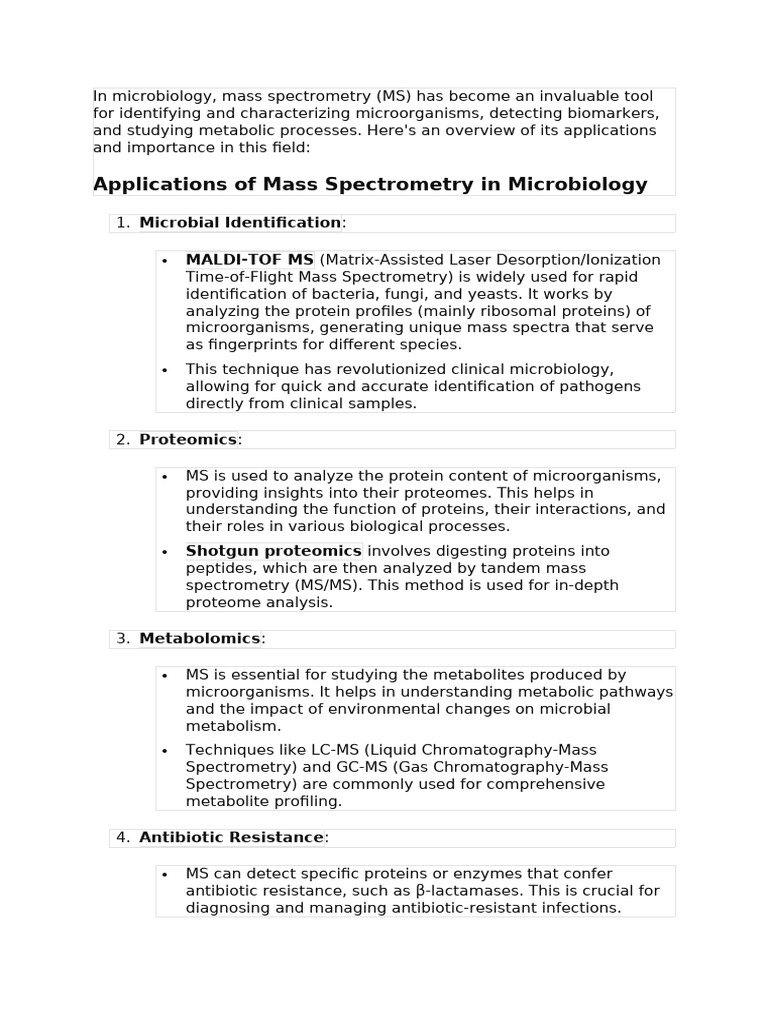 Mass Spectrometry in Microbiology | PDF | Mass Spectrometry | Metabolomics