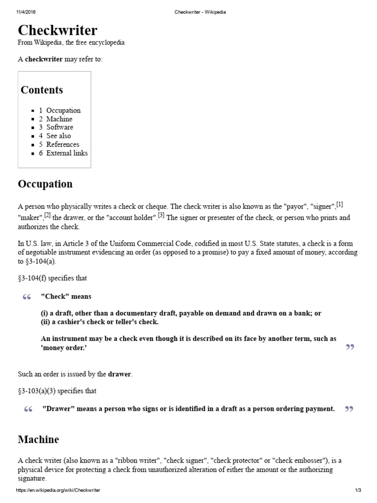 Checkwriter - Wikipedia | PDF | Cheque