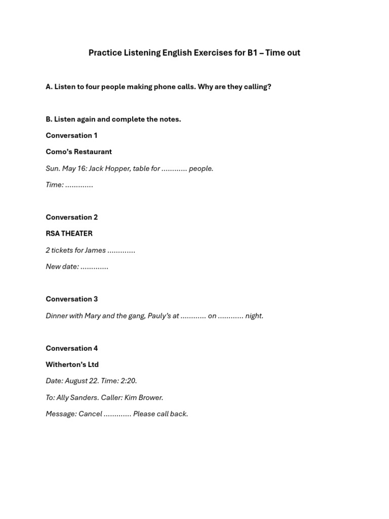 B1 Listening Practice Exercises | PDF