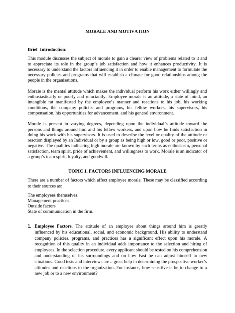 Factors Influencing Employee Morale | PDF | Motivational | Motivation