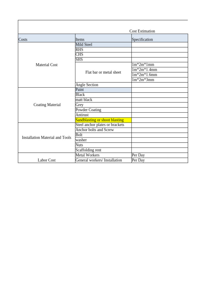 Facade Cost Estimation Overview | PDF | Screw | Welding