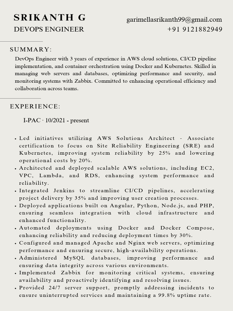 DevOps Engineer with AWS Expertise | PDF | Cloud Computing | Amazon Web ...