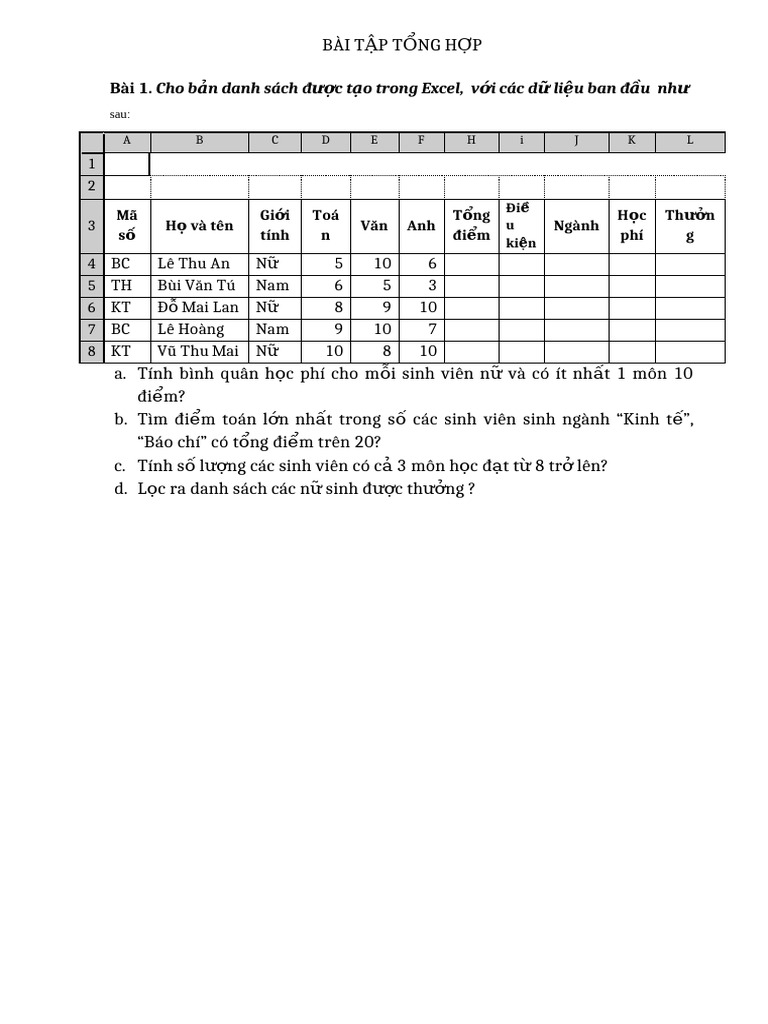 bai tập Excel | PDF