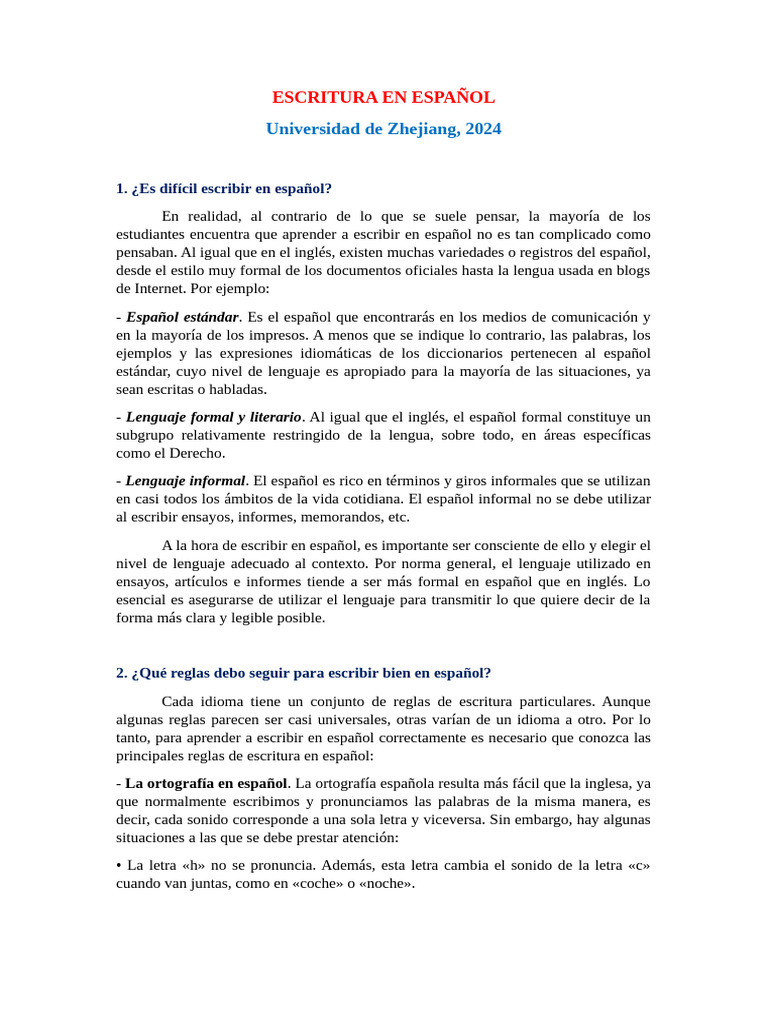 Guía Completa para Escribir en Español | PDF | Lengua española | Escritura