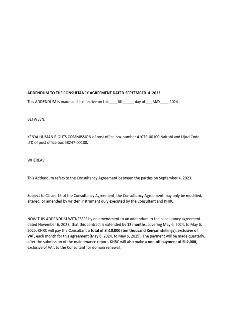 Consultancy Agreement Addendum 2024 | PDF