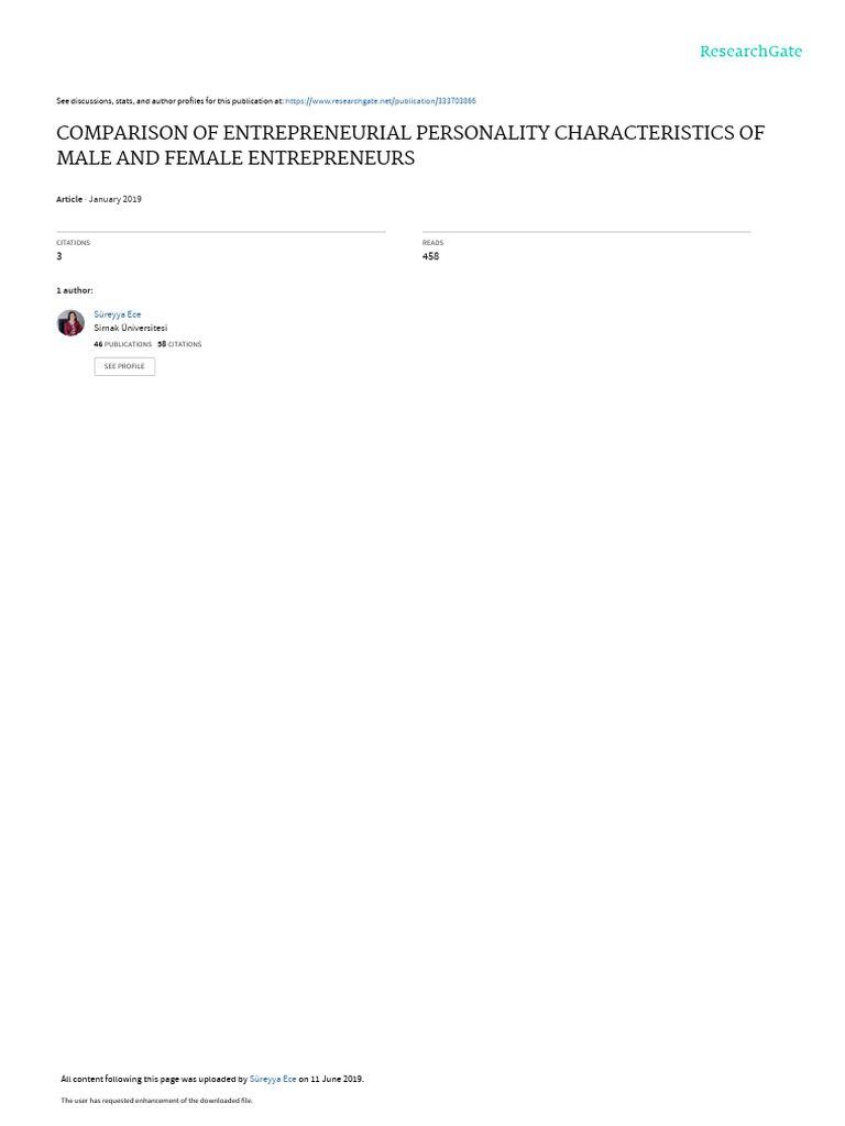 Gender Differences in Entrepreneurial Traits | PDF | Entrepreneurship