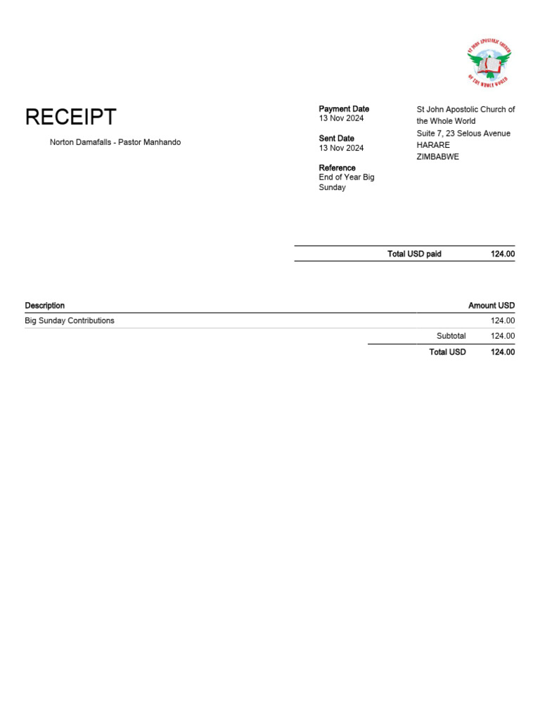 Big Sunday Contribution Receipt | PDF