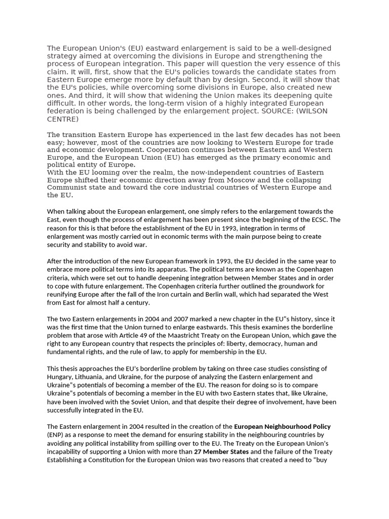 EU Eastern Enlargement Challenges Explained | PDF | Enlargement Of The ...