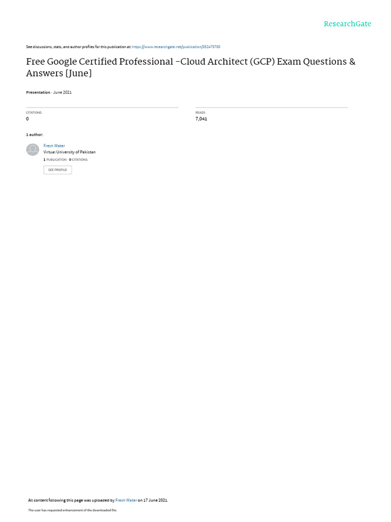 Free Professional Cloud Architect Exam Questions | PDF | Cloud ...
