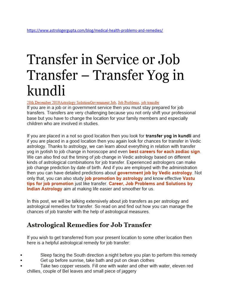 Astrology Remedies for Job Transfers | PDF | Planets In Astrology ...