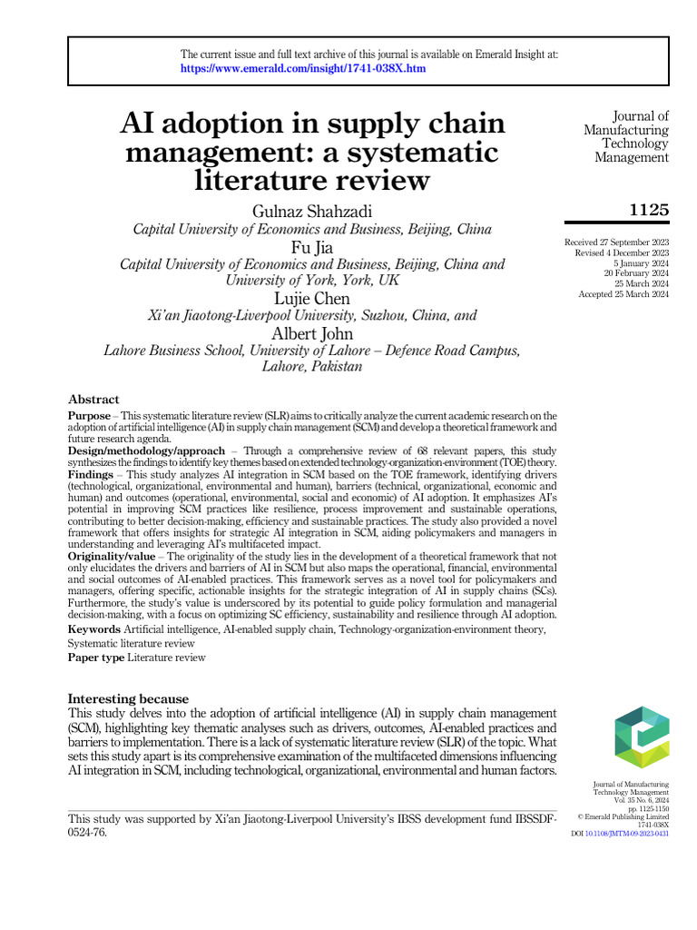 AI Adoption in Supply Chain Management | PDF | Supply Chain Management ...