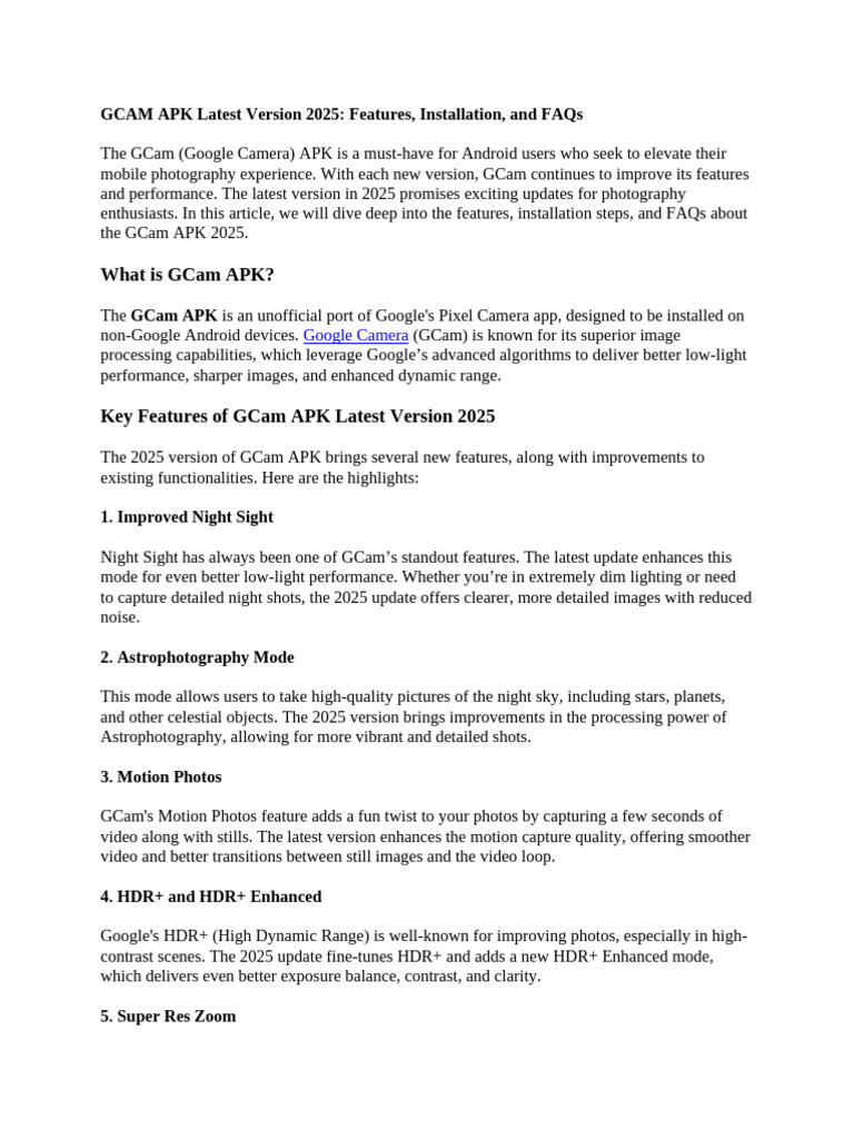 GCAM APK Latest Version 2025 PDF Mobile Phones Imaging