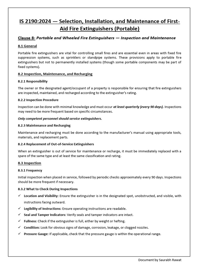 IS 2190:2024 Fire Extinguisher Guide | PDF | Corrosion | Equipment